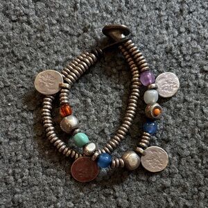 UNO de 50 Multi-Bead Silver-Tone Coin Bracelet with Colorful Accent Beads